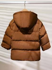 SHEIN 1 peça Casaco de inverno longo e grosso com capuz, jaqueta parka, para meninos/meninas, casual, versátil, confortável, solto, cor sólida, prático, com zíper, adequado para volta às aulas, aniversário, chá de bebê, festa de fim de ano, outono/inverno