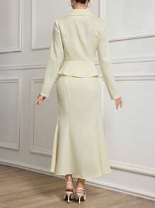 Modelyn 2pcs/Set Women Fall Plain Collar Jacket And High-End Skirt Apricot Suit 2 Pieces Set
