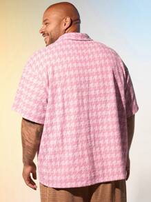 EASEVO Plus Size Men's Slim Fit Casual Short Sleeve Shirt - Pink - View 2