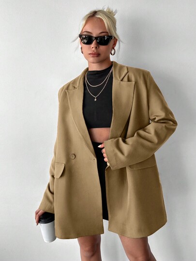 SHEIN Blazer mit Revers, Klappe Detail, doppelten Knopfleisten,