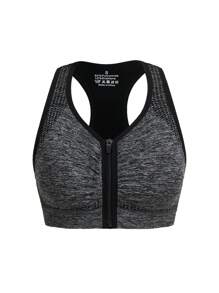 Contrast Trim Zipper V-Neck Sleeveless Sports Bra - Multicolor - View 5