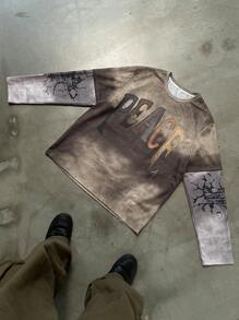 Manfinity EMRG Sudadera casual de cuello redondo de manga larga con gráfico de letras 2 en 1 para hombre