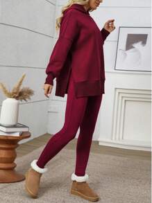 INAWLY Set de 2 piezas de sudadera con capucha y pantalones de unicolor casual para mujer, para otoño