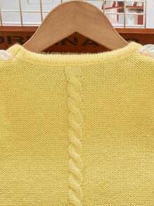 SHEIN Young Girls' Khaki Lace Trim Crew Neck Hand-Knit Bowknot Waist Cable Knit Ruffled Hem Cute Preppy Casual Knitted Sweater Dress, Suitable For Outings, Gatherings, Autumn/Winter Season