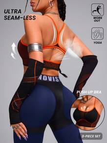 Innovista Seamless With Breathable Netted Structure High Elastic Sport Woman Bra Top Sleeve Included, With Sleeve Cover Bra 2pcs, Push Up Bra, Workout Tank Tops, High Elastic,Running Work Out, Yoga, Party, Going Out Tops, Festival, Colorblock,Ski