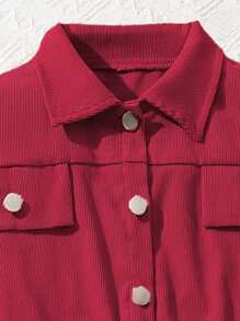 Tween Girls 2 Pieces Casual Solid Color Jacket & Pants Set, Autumn - Red - View 4