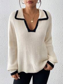 Chiquease Women's Solid Color Patchwork Long Sleeve Simple Casual Top, For Everyday Wear
