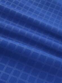 Manfinity Homme 男士格子单排扣休闲办公长袖衬衫，秋季 - 寶藍色 - 查看 7