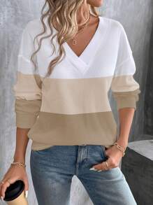SHEIN LUNE T-shirt manches longues casual blocs de couleurs pour femmes, hauts graphiques d'automne pour femmes pour tenue de printemps