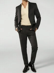 Manfinity VCAY Men Striped Print Single Breasted Blazer, For Fall Winter