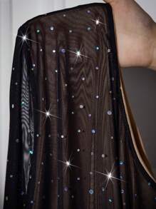 SHEIN Privé Plus Size Long Sleeve Chinese Style New Year Party Dress, Elegant Polka Dot & Sequin Printed Mermaid Dress For Valentine - Black - View 7