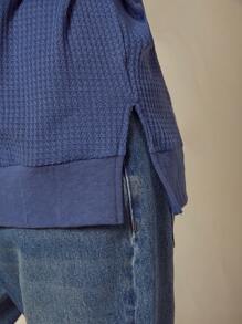 WESTFADE Thermal Rib Knit Turtleneck Long Sleeve Split Hem Long Sleeve Tunic Top - Royal Blue - View 5