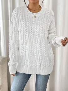 Chiquease Blusa de mujer de unicolor, cuello redondo, manga larga, estilo casual