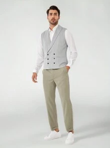 Mainfolk Men's Striped Woven Double Breasted Suit Vest - Multicolor - View 4