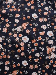 Tween Girl Thicken Fluffy Vintage Ditsy Floral Hooded Mid-Length Jacket, Autumn/Winter