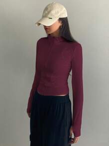 DAZY Chaqueta ajustada de manga larga de felpa fina de unicolor y casual para mujer