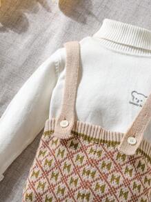 Baby Boys Cute & Warm Style With Jacquard Floral Pattern Suspender Pants - Multicolor - View 4