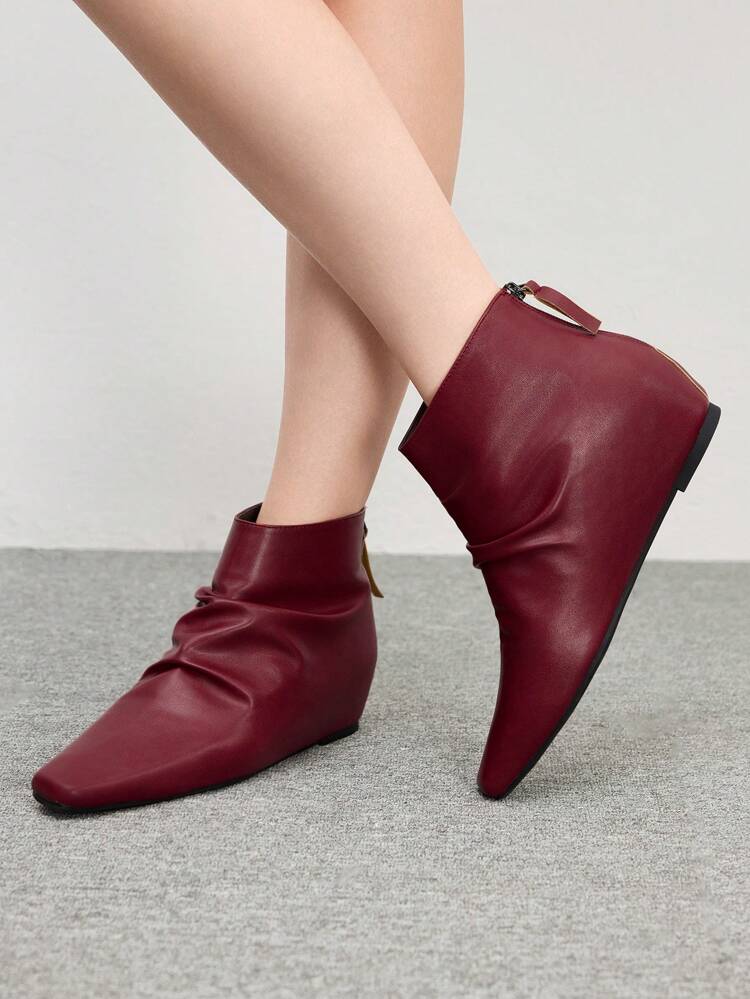 CUCCOO BIZCHIC Encore Red Wrinkle Chukka Boots With Hidden Heel Zip-Up Back, Flattering & Versatile Valentine's Day