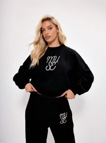 MUSERA Crew Neck Logo Embroidery Sweatshirt - Black - View 1