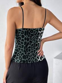 Chiquease 豹纹性感约会派对情人节夜店酒吧细肩带抹胸下装双层内衬加厚秋冬季常规吊带背心内衣背心图案猎豹印花T恤女上衣