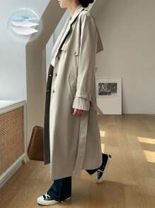 DAZY Solid Color Casual Business Long Trench Coat - Khaki - View 1