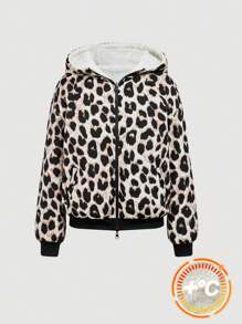 SHEIN Privé Chaqueta con capucha con forro térmico con estampado de Leopardo casual para mujer, con calentamiento para otoño/invierno - Multicolor - Ver 1