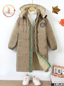 SHEIN Young Boy Cool Letter Print Long Sleeve Thick Padded Lightweight Windbreaker Jacket, Comfy And Versatile For Winter - Army Green - View 7