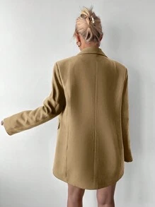 EURMUSE Lapel Neck Flap Detail Double Button Blazer - Camel - View 2