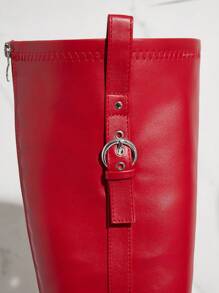 SHUZIA Women's Buckle Belted Square Toe Knee High Heeled Boots New Year Holiday Valentines
