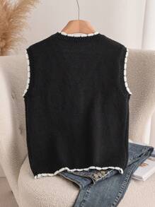 SHEIN Frenchy Casual 3D Floral Pattern Black & White Knitted Cardigan, Plus Size, Suitable For Autumn & Winter