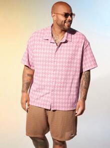 EASEVO Plus Size Men's Slim Fit Casual Short Sleeve Shirt - Pink - View 5
