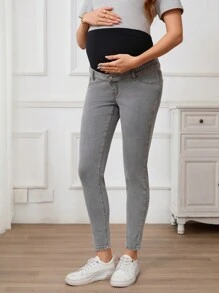 SHEIN Maternidad Jeans entallados de cintura alta de color block con estiramiento informal