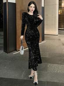 DAZY Women's Sequin Midi Party Dress, Suitable For Spring, Summer, Valentine's Day Prom Dress Party Women