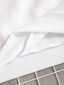 Manfinity Dauomo Áo nỉ dài tay cổ tròn in chữ rộng rãi cho nam, mùa thu/đông - trắng - Xem 5