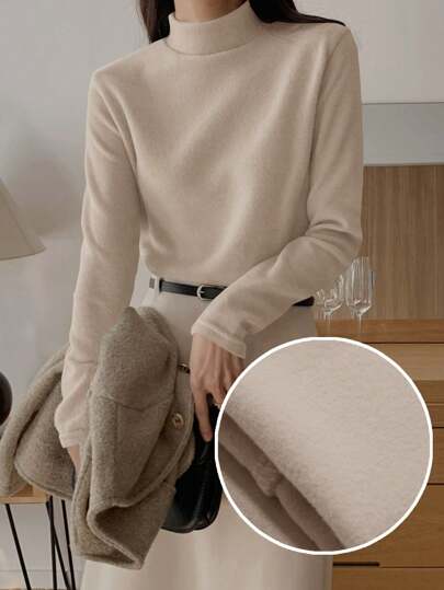 DAZY 女士纯色休闲长袖 T 恤，简约时尚，适合日常穿着 女式高领衫