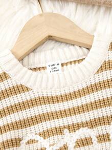 Newborn Stripe Romper, Baby Boy Cashmere Blend Jumpsuit With Front Snap Closure, Long Sleeve Jumpsuit, Soft & Warm, Classic Stripe Design, Comfortable For Autumn/Winter