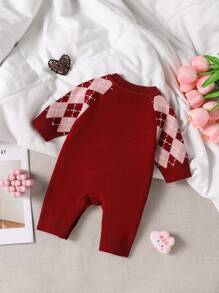 Infant Girl Fashion Cute Versatile Diamond Cartoon Rabbit Knitted Creeper Jumpsuit Coverall - Multicolor - View 2