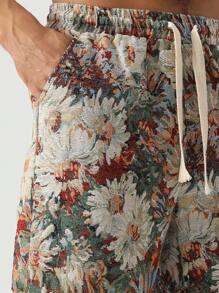 Manfinity Homme 男士休闲花卉提花抽绳腰裤，秋季 - 彩色 - 查看 5