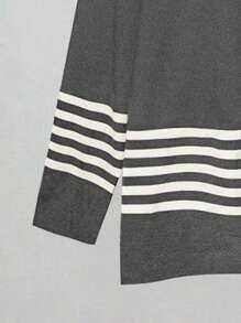 Linhara Conjunto de suéter y pantalones informal de tallas grandes con bloques de color y rayas, para otoño/invierno