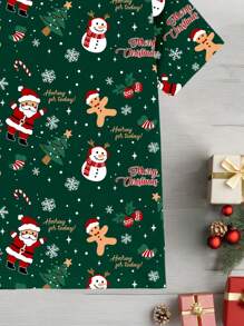 Manfinity Homme Manfinity Men's Christmas Slogan & Snowman Print Round Neck Short Sleeve Casual Dark Green T-Shirt - Multicolor - View 4
