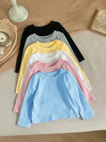 SHEIN LMoss Kids LMoss 6-teiliges Set Babymädchen, süß gestrickt, elastisch, einfarbig, langärmeliges Unterhemd für Herbst/Winter