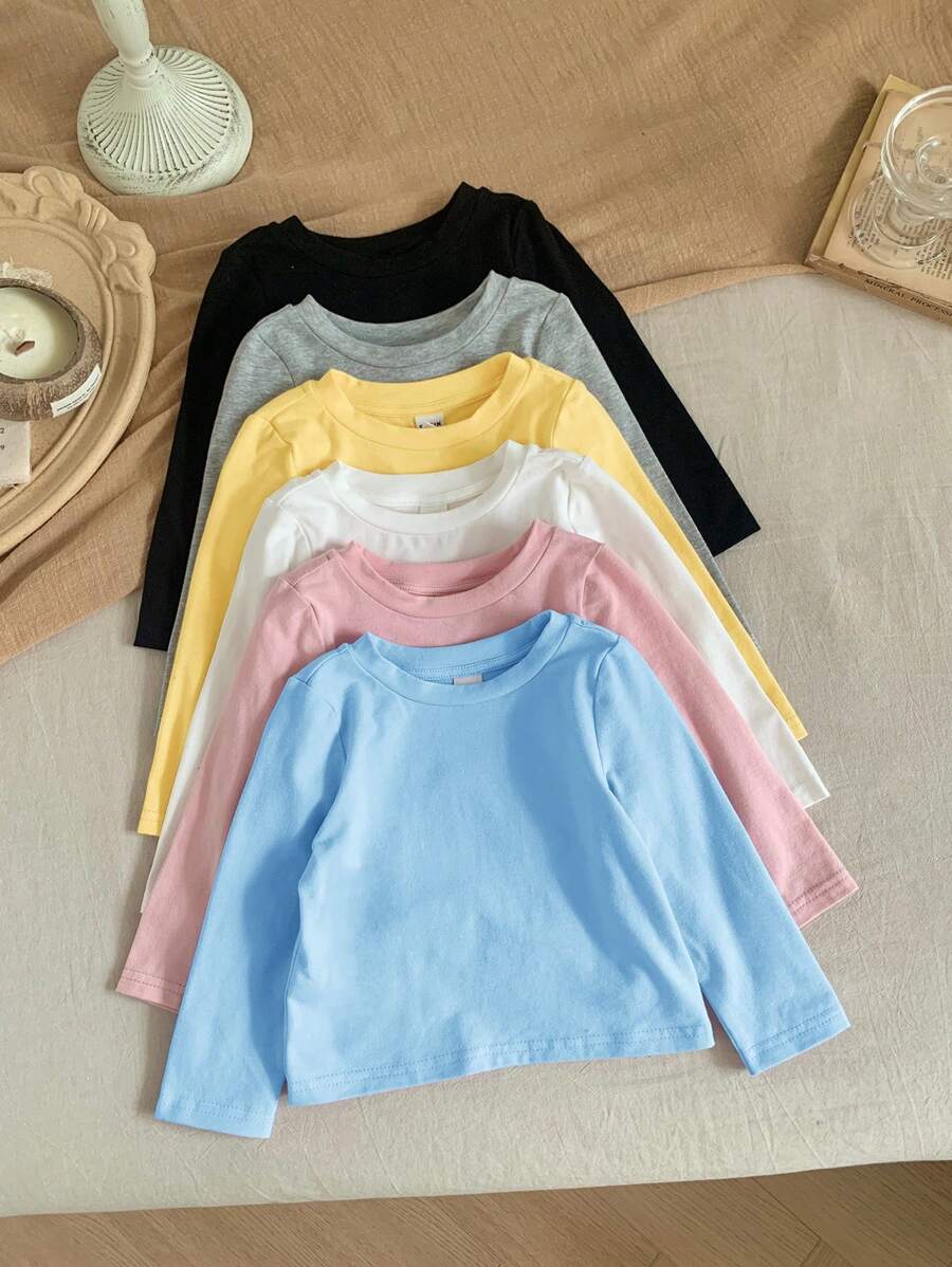 SHEIN LMoss Kids LMoss 6-teiliges Set Babymädchen, süß gestrickt, elastisch, einfarbig, langärmeliges Unterhemd für Herbst/Winter