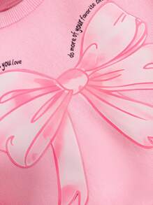 SHEIN Vintaside Kids Baby Girls' White Round Neck Sweatshirt With Pink Bow Print, And Pink Bow Embroidered Denim Pants, Sweet And Lovely Casual Outfit, Autumn/Winter