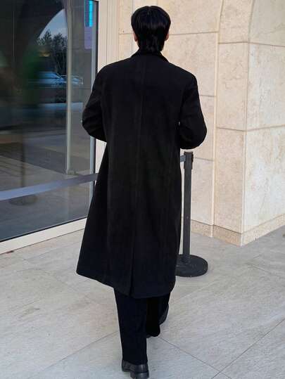 DAZY Men's Solid Black Overcoat For Autumn Business Attire
