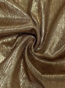 Olithes 女性流行純色金屬無袖褶皺上衣 - 金色 - 查看 7