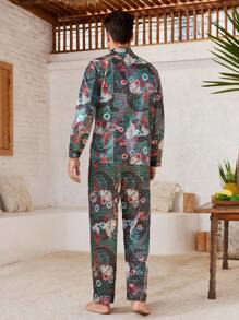 Manfinity ChillVibe Men's Retro Print Long Sleeve And Pants Pajama Set - Multicolor - View 2