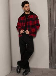 Manfinity ModaGents Men's Woven Fashionable Casual Loose Plaid Overcoat, Suitable For Going Out, Fashion Warm Overcoat, For Friends, Husband, Boyfriend Gifts