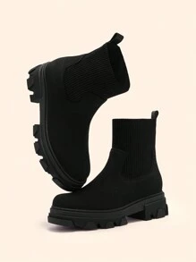 CUCCOO BASICS Stylish Solid Color Mid-Calf Boots, Suitable For Autumn And Winter Wear New Year Holiday - Black - View 5