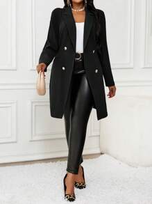 SHEIN Lady 秋冬季优雅工作海军蓝色羊腿袖大码外套冬季女外套