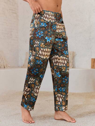 Manfinity ChillVibe Pantalones de estar en casa con estampado integral de estilo vintage para hombre